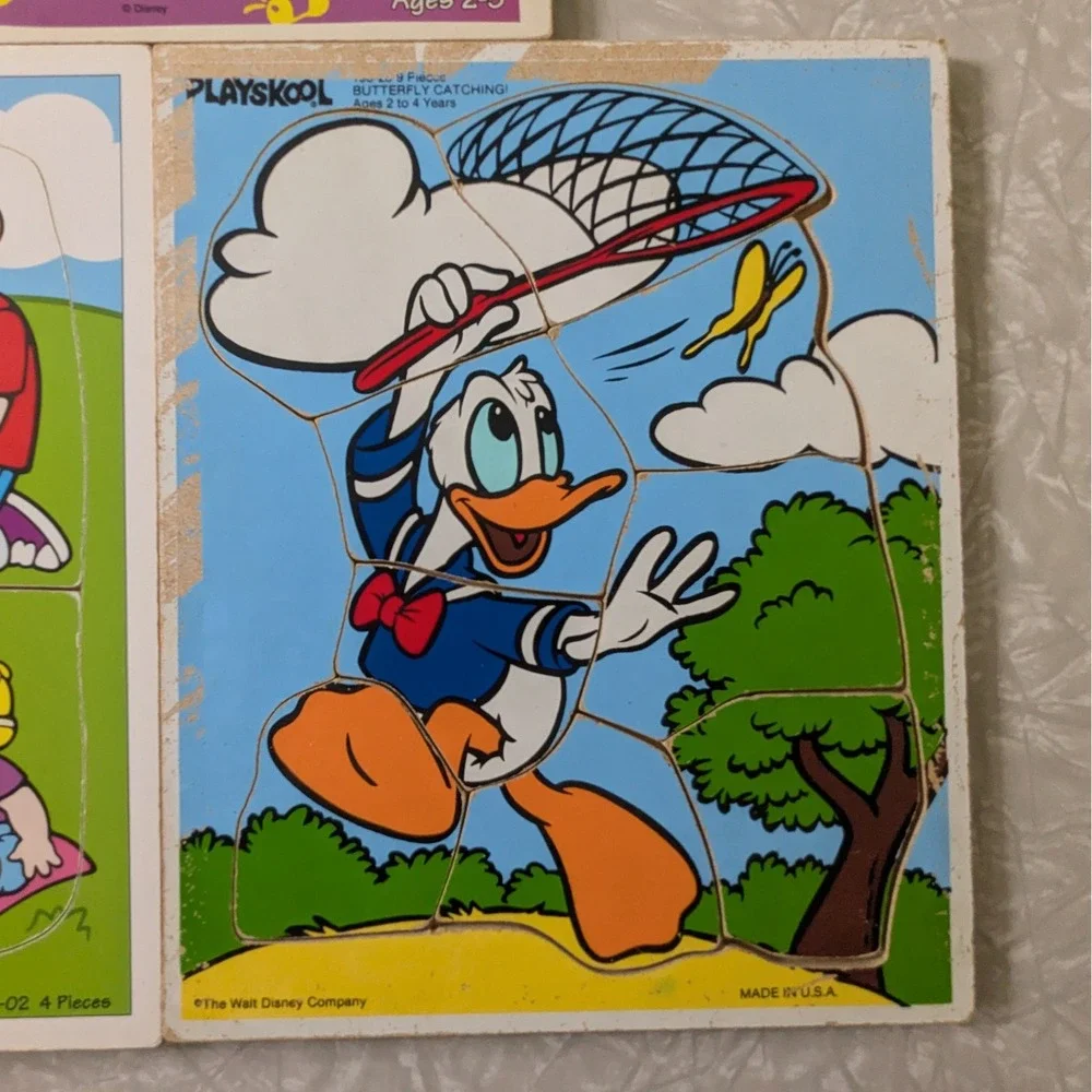 Vintage Playskool Wooden Puzzles Lot Winnie the Pooh Donald Duck Family Picnic
